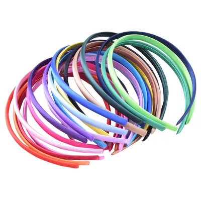 60pcs/lot DIY Satin Covered Headbands Solid Fabric Covered Resin Hair Band Plastic Hairbands Girls