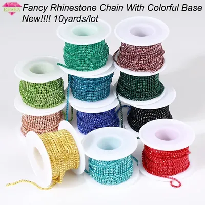 RESEN New Arrival Colorful Rhinestone Chains Dense Fancy Chain Apparel Sewing Glass Rhinestone Cup
