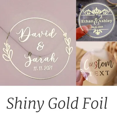 Custom Wedding Stickers, Foil Gold Stickers, Logo, Labels, Personalised, Baptism, Birthday, Party,