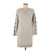 Ann Taylor LOFT Outlet Casual Dress - Sweater Dress: Gray Tweed Dresses - Women's Size Medium