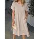 Robe casual Robe en coton et lin Femme Robe mi-longue Mélange de Lin Coton basique Moderne du quotidien Fin de semaine Col Ras du Cou Poche Manche Courte Eté Printemps Ample Blanche Rose Claire