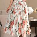 Floral Print High Waist Pleated Skirt, Jupe Décontractée Pour Le Printemps Et L'été, Vêtements Pour Femmes