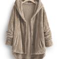 Plus Size Fuzzy Double Hoodie Coat, Manteau d'hiver solide pour femmes de grande taille, vêtements d'extérieur confortables