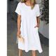 Robe casual Robe en coton et lin Femme Robe mi-longue Mélange de Lin Coton basique Moderne du quotidien Fin de semaine Col Ras du Cou Poche Manche Courte Eté Printemps Ample Blanche Rose Claire