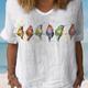 Birds Print V Neck T-shirt, Élégant Top À Manches Courtes Pour Le Printemps Et L'Été, Vêtements Pour Femmes