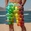 Shorts Actifs Rétro À Carreaux Colorés Décontractés Pour Hommes, Shorts De Plage À Cordon Pour L'été À La Plage