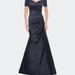 La Femme Off the Shoulder Satin and Lace Mermaid Pleated Gown - Blue - 12