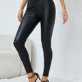 Legging skinny uni imitation cuir, legging stretch décontracté taille haute, vêtements pour femmes