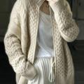 Cardigan Ample Zippé En Tricot Torsadé, Manteau Pull Décontracté À Manches Longues Et Col Roulé, Vêtements Pour Femmes