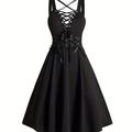 Corset Flared Crisscross Strap Dress, Robe Sans Manches Punk Pour Le Printemps Et L'été, Vêtements Pour Femmes