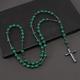 1pc Bijoux De Style Rétro À La Mode, Perles Rondes En Naturelle De Malachite Et D'hématite, Croix Religieuse De Chapelet Pour Hommes, Collier Long Pour Une Utilisation Quotidienne