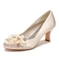 Damen Hochzeit Schuhe Geschenke zum Valentinstag Weiße Schuhe Hochzeit Party Valentinstag Brautschuhe Strass Satinblume Blockabsatz Runde Zehe Elegant Modisch luxuriös Satin Halbschuhe Weiß Elfenbein