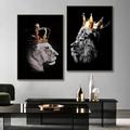 2pcs Lion Couple Wall Decals, Black Lion & Lioness With Crowns Canvas Painting Posters Wall Art Decor, Pour la décoration de la maison chambre salon