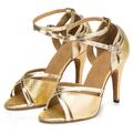 Damen Schuhe für den lateinamerikanischen Tanz Tanzschuhe Professionell ChaCha Rumba Funkelnde Schuhe Stilvoll Keilabsatz Schnalle Erwachsene Dunkelrot Silber Gold