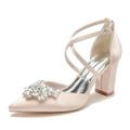 Damen Hochzeit Schuhe Geschenke zum Valentinstag Weiße Schuhe Hochzeit Party Täglich Brautschuhe Strass Blockabsatz Spitze Zehe Elegant Modisch Satin Kreuzgurt Wein Schwarz Weiß