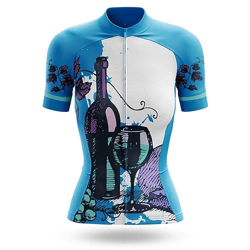 Damen Radtrikot Grafik Kurzarm Fahhrad Trikot Oberteil mit 3 Gesäßtaschen Mountainbike MTB Straßenradsport Schnelltrocknend Reflektierende Streifen Rückentasche Feuchtigkeitsableitend Sport Blau Image