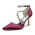 Damen Hochzeit Schuhe Pumpen Geschenke zum Valentinstag Weiße Schuhe Hochzeit Party Valentinstag Brautschuhe Strass Stöckelabsatz Spitze Zehe Modisch luxuriös Sexy Satin Knöchelriemen Wein Schwarz