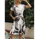 Women's Casual Dress Swing Dress A Line Dress Floral Graphic Tie Front Button V Neck Long Dress Maxi Dress Elegant Bohemia Wedding Party Short Sleeve Summer