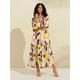 Satin Color Block Pattern Print Maxi Dress