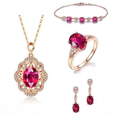 Red Crystal Gemstone Bracelet For Women Buy Three Get One Free Luxury European And American Style Rose Gold Necklace Ring Set