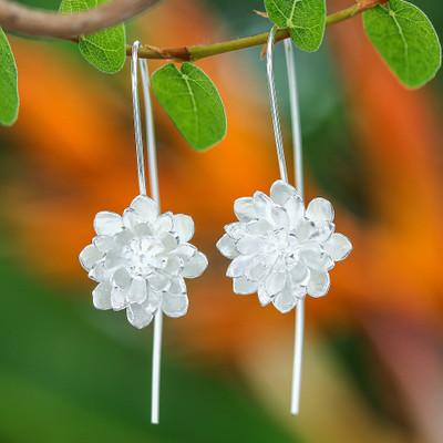 'Flower-Shaped Sterling Silver Drop Earrings from Thailand'