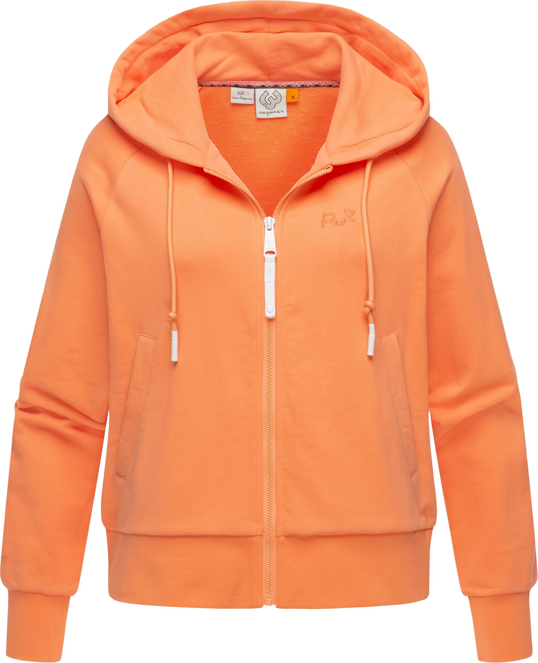 Kapuzensweatjacke RAGWEAR "Taila", Damen, Gr. M (38), orange (pfirsich), Sweatware, Material: 70% Baumwolle, 30% Polyester, weit hüftlang, tiefer Rundhals, Ärmel ohne Ärmelschlitz Rippbündchen, Sweatjacken, modische Damen Sweatjacke mit Kapuze