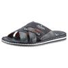 Pantolette RIEKER, Herren, Gr. 41, blau (graublau used), Lederimitat, Textil, casual, Schuhe, Sommerschuh, Schlappen, Poolslides, mit kontrastfarbener Rahmennaht