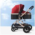 Baby Pram Strollers for Infant and Toddler, High Landscape Shock-Absorbing Carriage Baby Stroller for Newborn, Two-Way Pram Trolley Baby Pushchair Ideal for 0-36 Months (Color : Red)