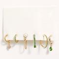 Free People Jewelry | Free People La Fleur Earring Set Gold Peridot Green Hoops Studs Etc. | Color: Green | Size: Os