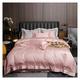 Bed Quilt Cover Cotton Bedding Soft Elegant Hotel Quality White Gray Duvet Cover Bed Sheet Pillow Shams (Pink King size 4Pcs)