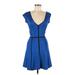 French Connection Casual Dress - A-Line: Blue Grid Dresses - Women's Size 6