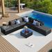 8-Pieces Outdoor Patio Furniture Sets, Garden Conversation Wicker Sofa Set, Sofa Combinable, with Coffee Table and Cushions