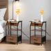 Set of 2 Wooden Night Stand with Charging Station and LED Light Strip