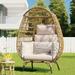 Outdoor Rope Egg Chair, Oversized Patio Lounge Chair with Removable Cushion, Outdoor Lounger Backet Chair for Backyard Garden