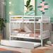 Twin Over Twin Bunk Beds with Trundle, Solid Wood Trundle Bed Frame with Safety Rail and Ladder Can Be converted into 2 Beds