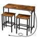 Bar Table Set with Power Outlet, 39.4" Bar Table and Chairs Set, 3-Piece Pub Table Set, Kitchen Bar Height Table with 2 Stools