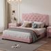 Full/Queen Size Upholstered Bed Frame with Rivet Design, Modern Velvet Platform Bed with Tufted Headboard for Bedroom Guestroom