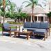 4 Pieces Patio Furniture Set, Outdoor Acacia Wood Sectional Sofa Conversation Set with Coffee Table & Removable Cushion