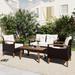 4-Piece Garden Furniture, Patio Seating Set, PE Rattan Outdoor Sofa Set, Wood Table and Legs