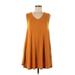 Zenana Premium Casual Dress - Shirtdress V Neck Sleeveless: Orange Solid Dresses - Women's Size Medium