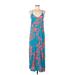 Old Navy Casual Dress - Maxi: Teal Floral Motif Dresses - Women's Size Large