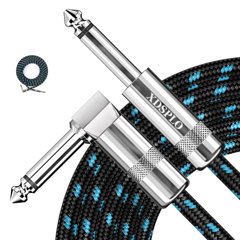 E-Gitarrenkabel, geflochten, 1/4 Fuß Klinke, 90 Grad TS, 6,5 mm Audio-Mono-Kabel, Bass-E-Box, Audiokabel, Rauschunterdrückungskabel Image
