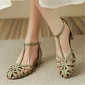 Sandales évidées de style art romain rétro pour femmes talons épais sandales tissées en forme de