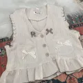 Pull tricoté à volants Lolita Kawaii pour femme gilet à nœud mignon japonais mode coréenne