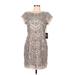 Vince Camuto Cocktail Dress: Silver Chevron/Herringbone Dresses - New - Women's Size 8