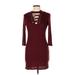 Heart & Hips Casual Dress - Mini: Burgundy Dresses - Women's Size Large