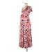 Mother Bee maternity Casual Dress - Wrap: Pink Floral Motif Dresses - Women's Size Medium