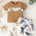 2pcs Baby's Cartoon Leaves Print Summer Set, Trendy T-shirt & Casual Shorts, Baby Boy's Clothing, As Gift