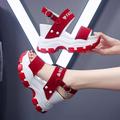 Sandali con plateau donna estate tacchi grossi zeppe femminili scarpe da donna punta di pesce sandali rossi Feminina