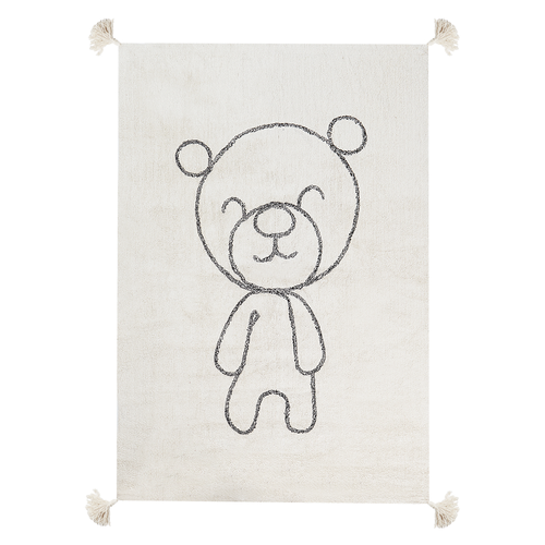 Teppich Beige Baumwolle Teddybär Muster 140 x 200 cm Niedrigflor mit Quasten für Kinderzimmer